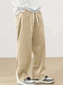 Hidkat Pantalon décontracté à jambe droite en velours côtelé avec cordon de serrage à la taille pour hommes, pantalon de survêtement de style rétro pour le printemps/l'automne