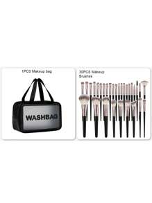 4/14/30/31/45PCS Makeup Tools Set Including:1pc Multi-Functional Zipper Toiletry And Cosmetic Bag Waterproof+30PCS Makeup Brush Set+2PCS Makeup Sponges+2PCS Mini Makeup Sponges+2PCS Triangle Powder Puffs+2PCS Mini Air Cushion Powder Puffs+1pc Hairband+2PCS Hand Bowl Strap+2PCS Facial Cleansing Sponges+1pc Eyelash Curler