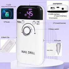 45000RPM Portable Nail Drill Machine, Professional Rechargeable Electric Efile Nail Drill For Acrylic Nails, Manicure/Pedicure, Polishing, Cuticle - Salon Or Home Use, Nail Drill Kits,Perfect New Year Valentine's DayGift For Ladies