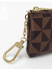 1 pieza Billetera unisex de estilo profesional con cierre de cremallera a cuadros, de gran capacidad y multifuncional, apta para hombres y mujeres, puede contener cosméticos, lápices labiales, tarjetas bancarias, monedas, billetes, llaves, para uso empresarial, casual, de viaje, citas, aniversario, uso diario, estuche portátil para llaves, estilo bohemio