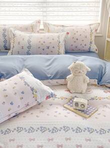 4 件套（1 件羽绒被套 + 1 件床单 + 2 件枕套）柔软拉绒床上用品套装，适用于宿舍双层床、所有季节、儿童、婴儿、幼儿、学生 - 田園小兔 - 查看 6