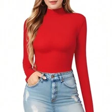 SANOPY Women's Turtleneck Slim Long Sleeve Tight, High Elasticity Casual Inner Basic Spring Sweater Knitted Top