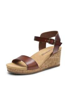 Women's Open Wedge Sandals  Platform Open Design Buckle Ankle Strap Comfort Wood Grain Bottom Single Strap Summer Shoes - Brown - View 4