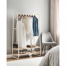 VASAGLE Clothes Rail Clothes Rack With 2 Shelves 6 S-Shaped Hooks Steel Frame For Bedroom Oak And Cream White RGR112W09 - OakandCreamWhite1 - View 3