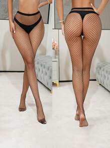 4双女士性感黑色渔网透明连裤袜，蕾丝长筒袜，适合夏季搭配连衣裙，也可作为圣诞礼物 - 黑色 - 查看 6