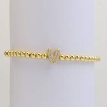 Pulseira com Contas Iniciais de 4mm A-Z, Revestida a Ouro 18K com Micro Pavê de CZ, Formato de Balão Bolha, Cordão Elástico, Joia Simples para Presente Feminino