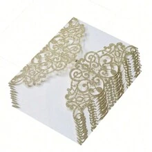 Paquete de 10 invitaciones de boda cortadas con láser, brillantes y en color plateado y dorado claro (incluye tarjetas en blanco, sobres y moños de cinta), tarjetas de invitación elegantes y de alta calidad para bodas y fiestas - Multicolor - Ver 7