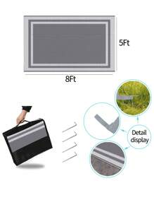 防水户外地毯 5x8 英尺，塑料双面地毯，现代风格，大型户外地垫，适用于房车、庭院、后院、甲板、野餐、沙滩、露营，灰色树叶图案 - 葉子 - 查看 2