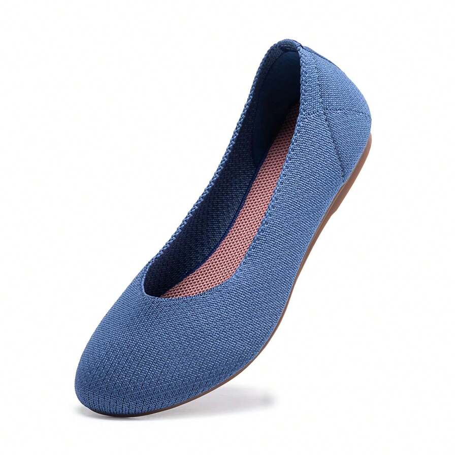 Frank Mully Women's Ballet Flat Shoes Knit Dress Shoes Round Toe Slip On Ballerina Walking Flats Shoes For Woman Low Wedge Comfort Soft - Baby Blue - View 1