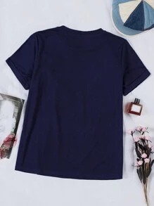 Women's Spring Sequin Basketball Graphic Holiday Short Sleeve T-Shirt - Blue - View 8