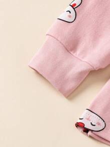 Girls Strawberry Bunny Print Pajama Set, Spring Autumn Home Wear For Young Girl - Pink - View 6