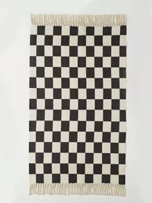 1 件编织地毯，黑白棋盘几何图案室内装饰地毯，柔软面料，易于存放和折叠，60*90 厘米 - 黑與白 - 查看 4