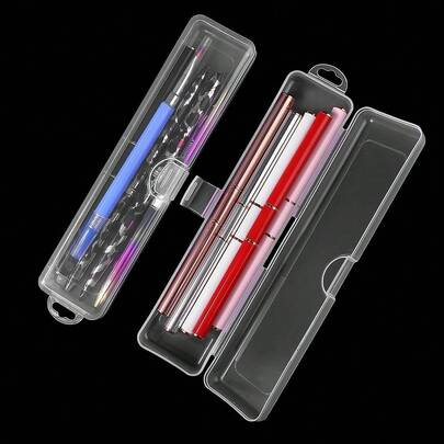 Transparent Rectangle Nail Art Tool Storage Box Set, Including Nail File Buffers, Nail Art Pen Holder, Nail Drill Storage, Nail Gel Pen Organizer, Sponge Holder, Portable Long Storage Case