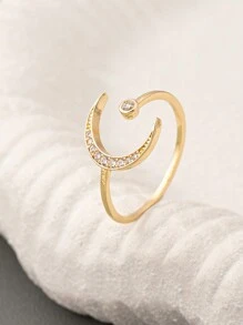 1 Pc Cooper Zirconia Moon Star Ring For Women Luxurious Pave Setting Crystal Ring Adjustable Size , Middle East Starlight Rings Jewelry - Multicolor - View 21