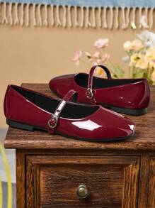 女士时尚方头低帮黑色鞋，百搭办公休闲户外平底鞋，高端美观，玛丽珍芭蕾平底鞋，适合派对和婚礼，红色