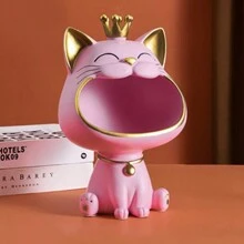 1PC Fortune Crown Big Mouth Cat Entrance Key Storage Tray Decorative Ornament, Light Luxury Housewarming Gift Sculpture