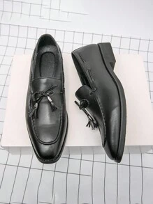 2025 年春季时尚男士韩版休闲一脚蹬乐福鞋，适合商务、正装或休闲装，尖头皮鞋，夜店时尚 - 黑色 - 查看 4