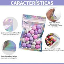100PCS Bolsas Herméticas Resellables, Bolsas Holografica Reutilizables, a Prueba de Olores, Bolsas de Plástico con Cierre de Cremallera, para Dulces, Especias, Cables