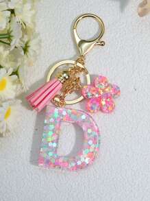 1 pieza Llavero de resina epoxi con brillo, colgante personalizado como accesorio para bolsos de mujer, llaves de coche, regalo para mamá, amigos, con diseños de corazón, mariposa y letra - Rosa - Ver 6