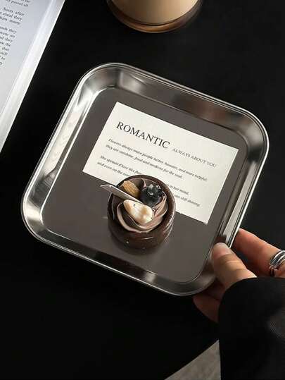 1 件方形甜点拼盘，304 不锈钢，面包店蛋糕面包展示盘，高品质方形咖啡店托盘，小碟