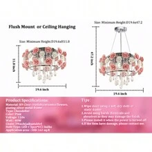 Retro European Style Pink Rose Crystal Chandelier - Silver - View 5