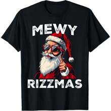 Mewy Rizzmas Funny Santa Mewing Joke Rizz Mens Christmas T-Shirt - 黑色 - 查看 1