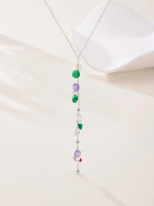 SYMFNY 1 件独特 925 纯银不对称排列闪亮方晶锆石 Y 形吊坠项链