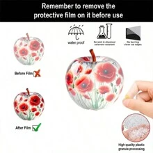 1pc Bohemian Art Deco Apple-Shaped Acrylic Decorative Sign With Poppy Flower Design, 18x20cm/7x7.8in, Tabletop Floral Ornament, Multipurpose Desk Decor For Home, Office, Bedroom, Cafe, Living Room, Birthday Gift Idea