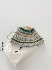 1 件装复古双色条纹草编渔夫帽，百搭女士紧凑型渔夫帽 - 彩色 - 查看 14