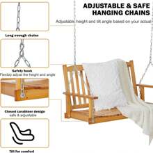 Outdoor Wooden Porch Swing 4FT, Patio Porch Bench Swing, Heavy Duty 440LBS Hanging Swing Chair Beach Outdoor Swings With Hanging Chain, Spring For Garden Deck Patio Outdoor Yard - Curved Seat - View 5