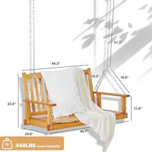 Outdoor Wooden Porch Swing 4FT, Patio Porch Bench Swing, Heavy Duty 440LBS Hanging Swing Chair Beach Outdoor Swings With Hanging Chain, Spring For Garden Deck Patio Outdoor Yard - Curved Seat - View 7