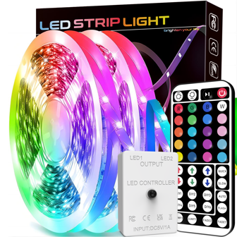 NBBUFF 1,2 m - 3 m RGB LED-remsa, lämplig för sovrum, levereras med fjärrkontroll med 44 knappar, justerbar färg och ljusstyrka, enkel installation, även lämplig för rum, kök, vardagsrum, feststämningsdekor, juldekor, TV-bakgrundsbelysning, nyårsdekor