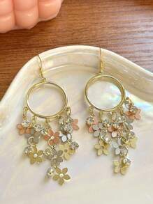 1 对时尚优雅小花长流苏吊坠耳环女士复古优雅精致婚礼派对珠宝礼物 - 耳環 - 查看 3