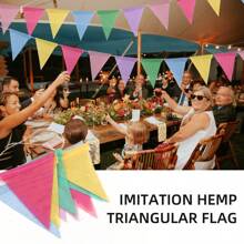 10X Set Of 4m Long Artificial Linen Triangle Banner 12-Flags Bunting Waterproof Bunting For Garden Outdoor Indoor Decoration