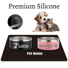 个性化狗猫食垫 PU底部防滑狗碗垫 狗食水垫 定制宠物狗食垫 地板防水 - 黑色 - 查看 2