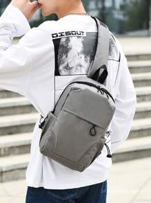 Bolsa de pecho de bolsillo doble versátil de unicolor, moda casual unisex adecuada para salidas diarias - Gris - Ver 2
