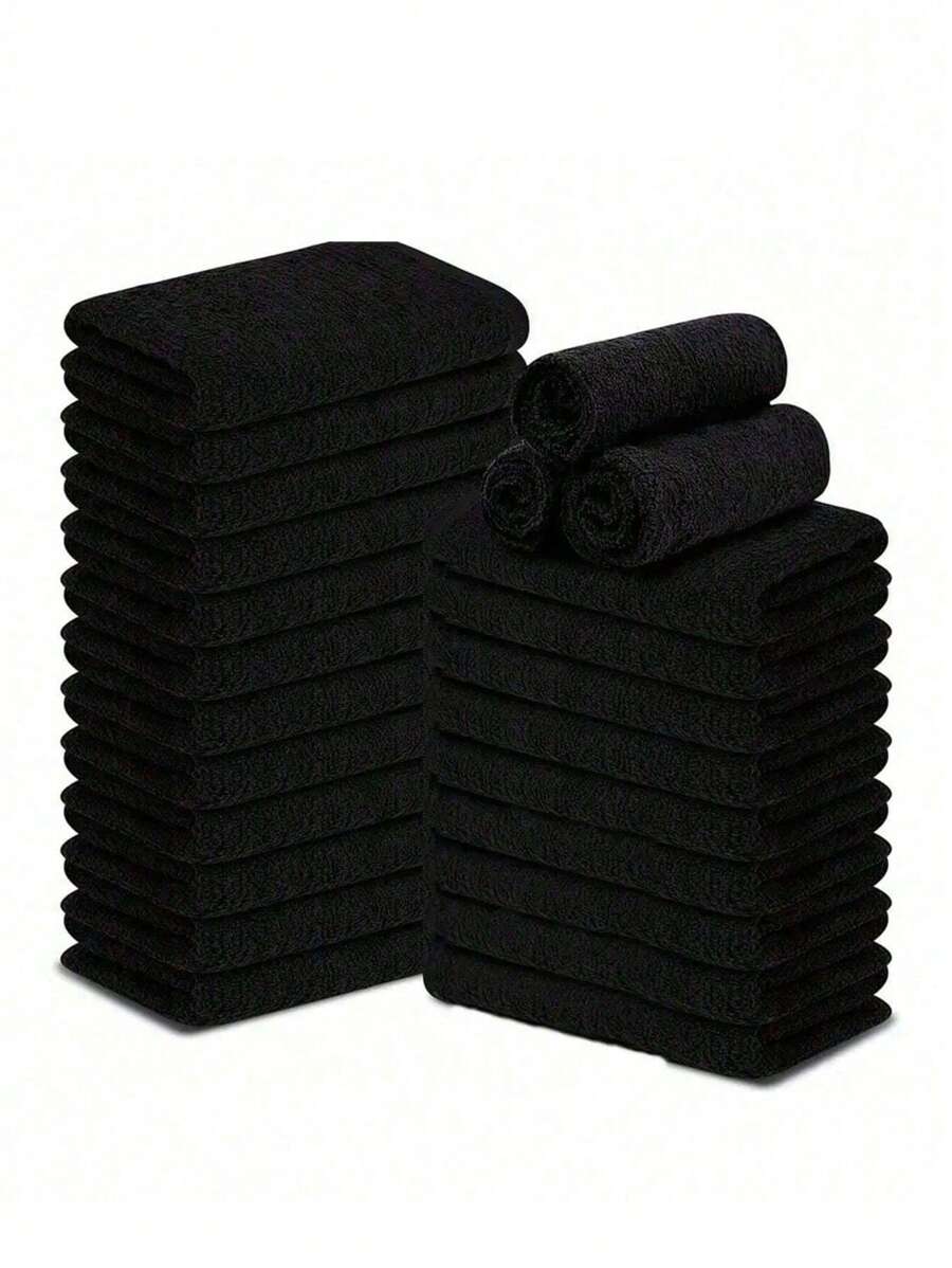 5PCS Bathroom Black Hand Towel And Face Towel Set,Household Solid Color Hand Towel, Super Soft, Quick-Drying, Absorbent And Thick, Absorbent Face Towel, Non-Shedding And Comfortable,Skin-Friendly And Soft Daily Towel Set, For Home Bathroom, Bathroom Supplies - Black - View 1