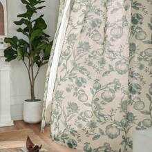 2 Pcs Green Polyester Linen Pomegranate Print Tape With Pole Through Curtains Lightweight Breathable Semi Transparent Curtain Home Vacation Rural Style Vegetable And Fruit Printed Curtains - 墨綠色 - 查看 3