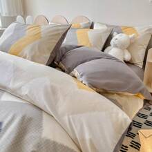 LISSTHER 3pcs Geometric Duvet Cover Set (1*Duvet Cover + 2*Pillowcase, Without Core), Modern Abstract Chic Geometric Pattern Print Bedding Set, Soft And Skin-Friendly, For Dorm Bedroom