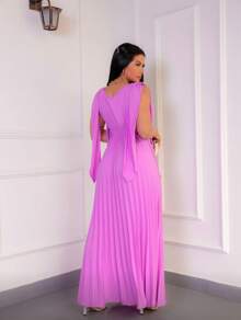 Long Pleated Party Dress - Lila Púrpura - Ver 3