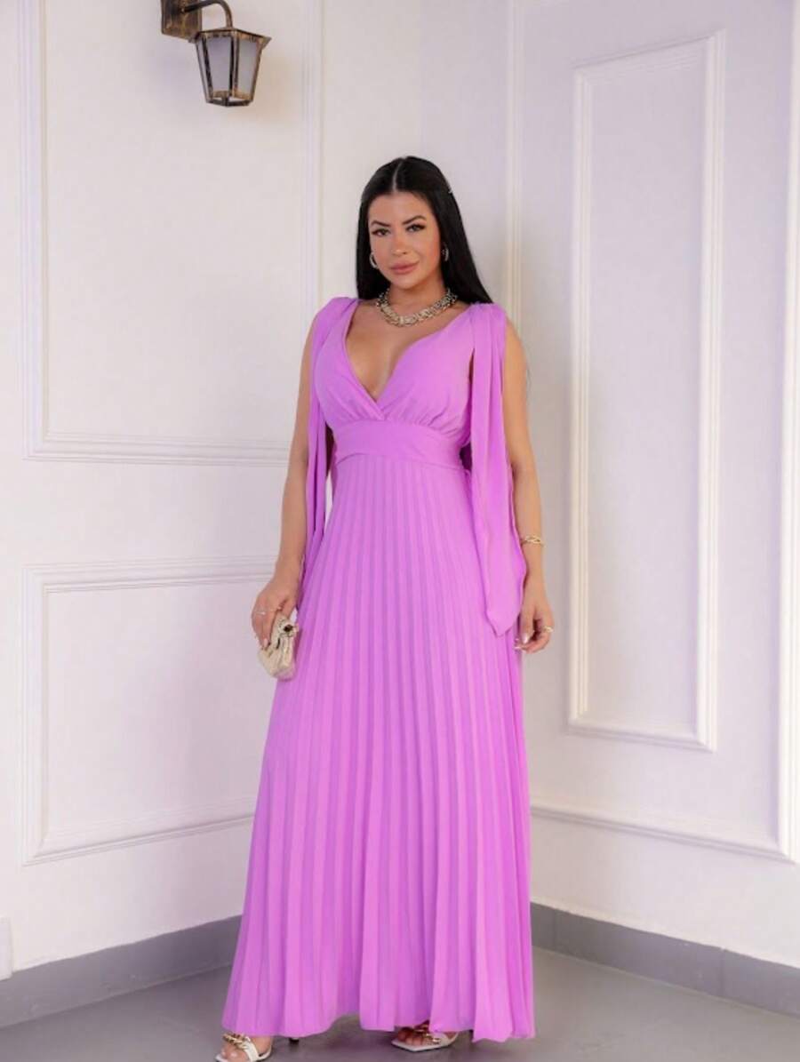 Long Pleated Party Dress - Lila Púrpura - Ver 1