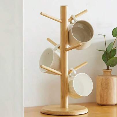 1pc Wooden Mug Holder Rack, Hanging Cup Storage Organizer Shelf, Creative Drip Tray