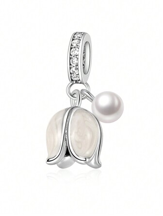 1 pieza Colgante con perla con estampado electrolítico de Lirio del Valle, un regalo significativo para el Día de la Madre que simboliza pureza y felicidad