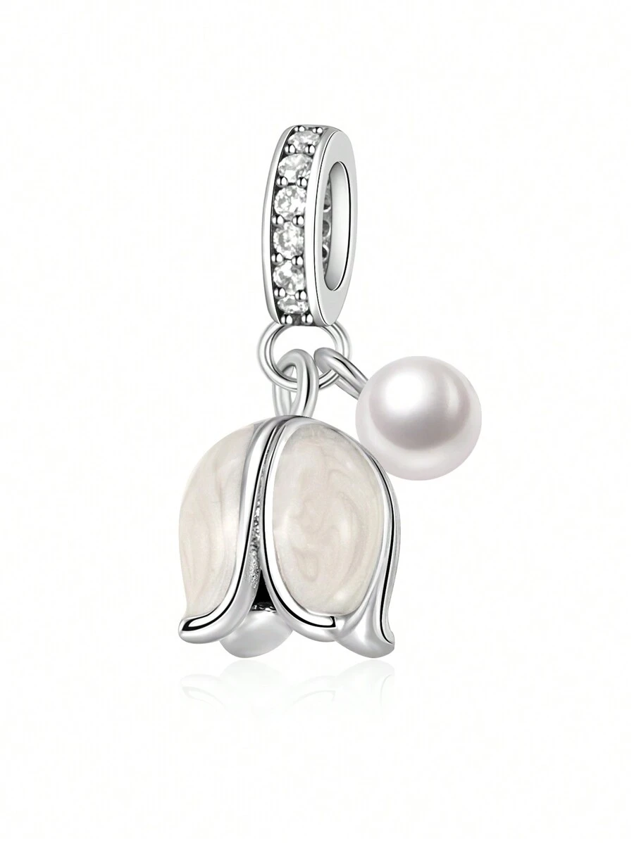 1pc Fashionable Electroplated Lily Of The Valley Pearl Pendant, Meaningful Gift For Mother's Day Symbolizing Purity And Happiness