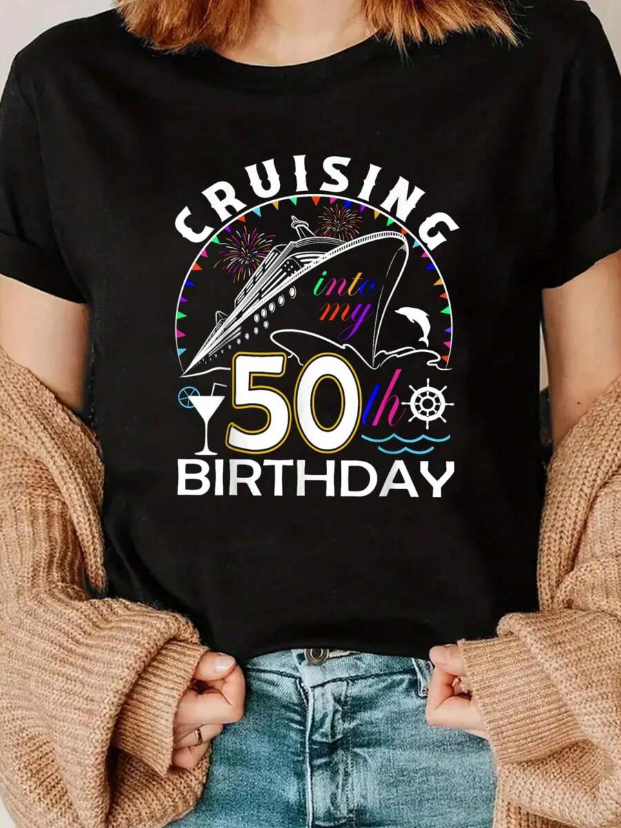 Cruising Into My 50th Birthday Happy 50th Birthday Cruise T-Shirt
