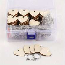 1 caja con 150/300 piezas de set de manualidades con colgantes de llavero de madera con forma de corazón sin terminar, con anillas - Bloques de madera rectangulares para personalizar manualidades de llaveros, adecuados para decoración de llaveros, hacer etiquetas DIY, decoración de equipaje, manualidades navideñas, multiusos, resistentes, regalos lindos y exquisitos, o (10/20/30 sets por paquete - 30/60/90 piezas)