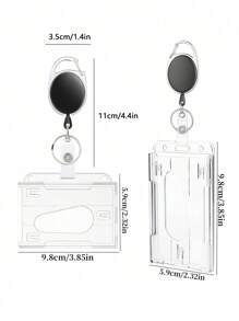 2pcs Minimalist Solid Color Transparent Lanyard ID Card Holders With Clips, Suitable For Work ID, Student ID, Teacher ID, Key Cards, Driving Licenses, For School, Home And Office Use - Multicolor - View 2