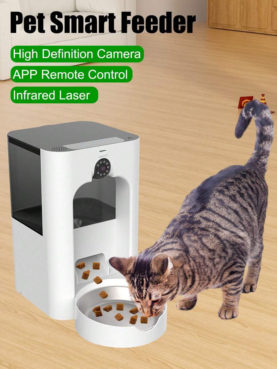 1pc New USB Powered Pet Smart Camera With Adjustable Lens, 135oz/4L Capacity Automatic Pet Feeder With Stainless Steel Bowl, APP Controlled, Stylish Design, Suitable For Multiple Scenes (Living Room, Balcony, Bedroom, Outdoor)