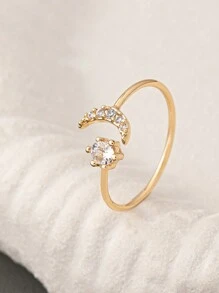 1 Pc Cooper Zirconia Moon Star Ring For Women Luxurious Pave Setting Crystal Ring Adjustable Size , Middle East Starlight Rings Jewelry - Multicolor - View 15