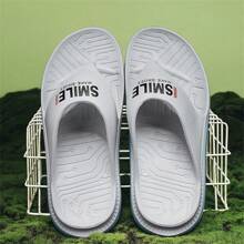 Pantuflas suaves para hombre, sandalias de playa de EVA antideslizante, cómodas con suela gruesa, diseño de moda para usar dentro y fuera de casa - gris azul - Ver 3